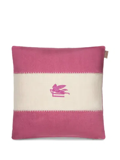 Etro Home Logo-embroidered Cushion In Rosa