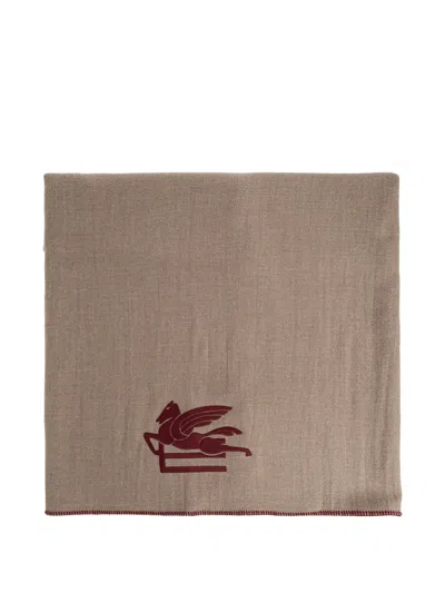 Etro Home Logo-embroidered Blanket In Neutral