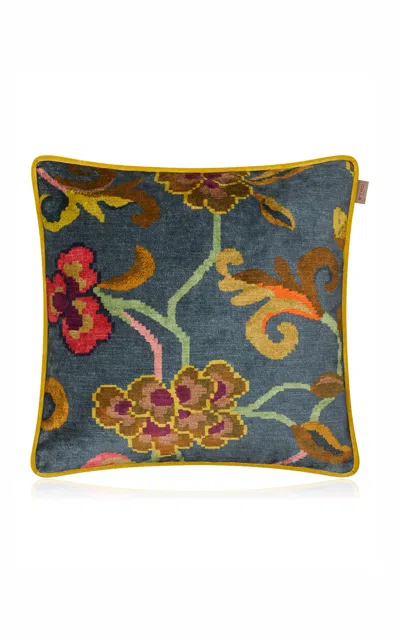 Etro Home - Nimphea Square Cushion; Print On Blue Base - Print