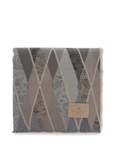Etro Home Paisley Argyle Wool Blanket In Brown