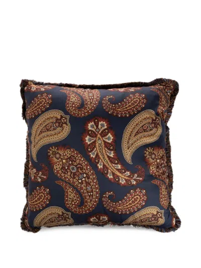 Etro Home Paisley Fringed-edge Cushion In Blue