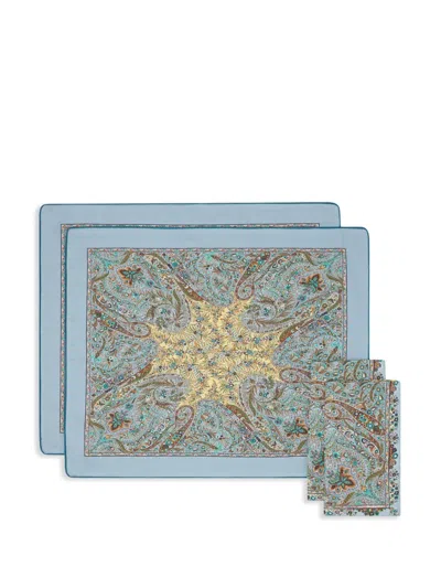 Etro Home Paisley-pattern Cotton Placemats And Napkins(set Of Two) In Blue