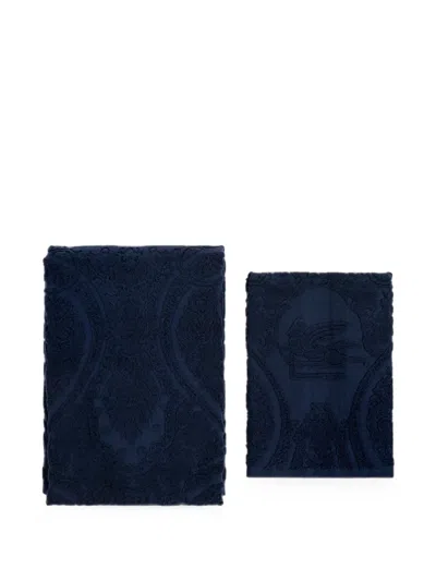Etro Home Paisley Pegasus Towels Set (set Of Two) In Blue