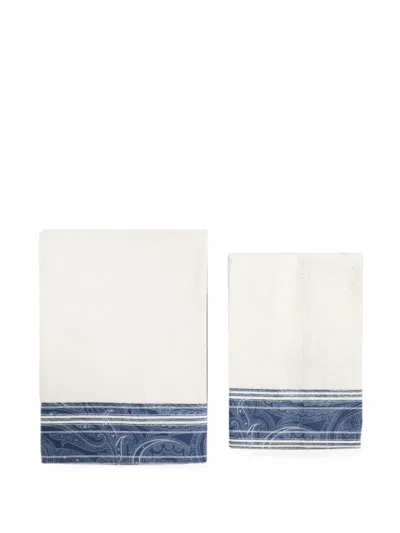 Etro Home Paisley-print Cotton Towels In Blue