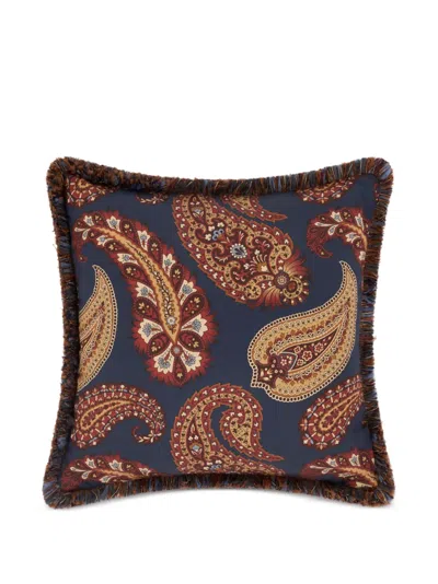 Etro Home Paisley-print Fringed Cushion In Blue