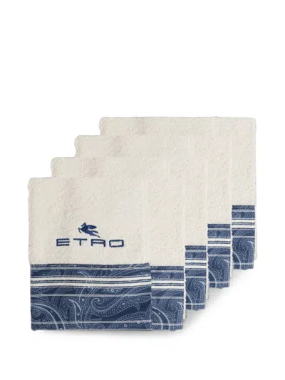 Etro Home Paisley-print Logo-embroidered Towels Set (set Of Five) In Blue
