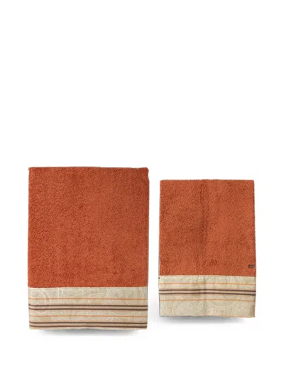 Etro Home Paisley-print Striped-border Towels Set (set Of Two) In Brown
