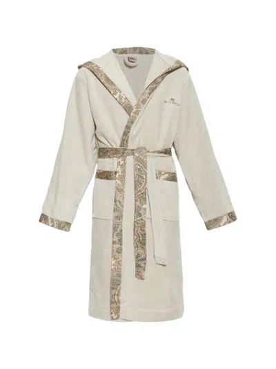Etro Home Paisley-trim Hooded Bathrobe In Brown