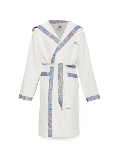 Etro Home Paisley-trim Hoodie Bathrobe In White