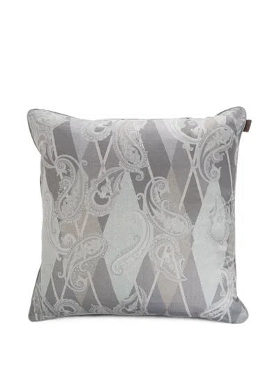 Etro Home Pegaso Embroidered Paisley-print Cushion In Gray
