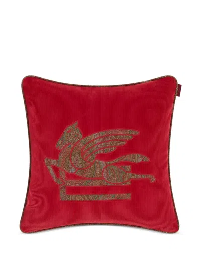 Etro Home Pegaso Embroidery Corduroy Cushion In Red