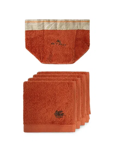 Etro Home Pegaso-embroidered Paisley-trim Basket And Towels Set (set Of Four) In Orange