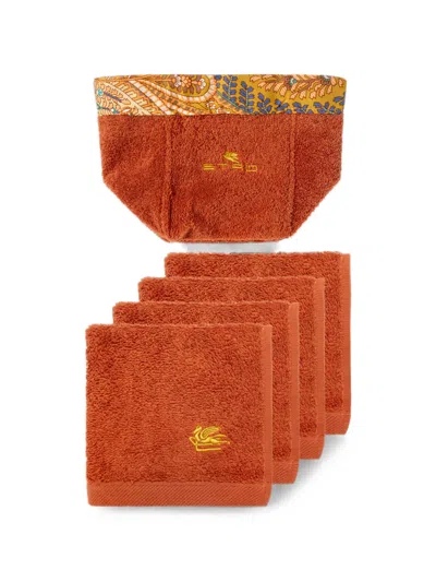 Etro Home Pegaso-embroidered Paisley-trim Basket And Towels Set (set Of Four) In Orange