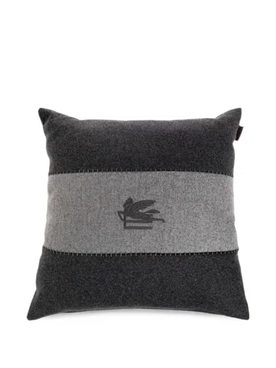 Etro Home Pegaso-embroidered Striped Cushion (45cm X 45cm) In Black