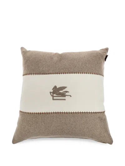 Etro Home Pegaso-embroidered Whipstitched Pillow In Brown