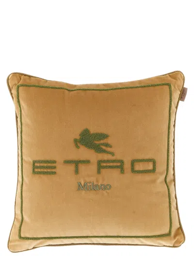 Etro Home Spunga Logo Cushion Cushions Beige In Nude