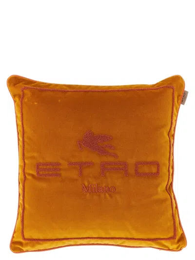 Etro Home Spunga Logo Cushion In Gold