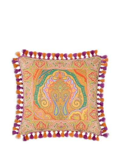 Etro Home Tassels Placed-print Cushion In Multi