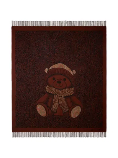 Etro Home Teddy Bear Jacquard Blanket In Burgundy