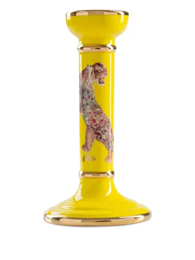 Etro Home Tiger-print Candlestick In Yellow