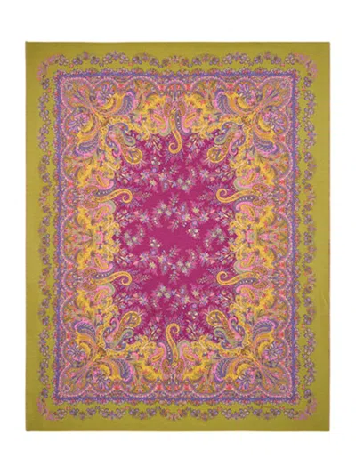 Etro Home Wool Plaid With Flower And Paisley Print In Multicolour