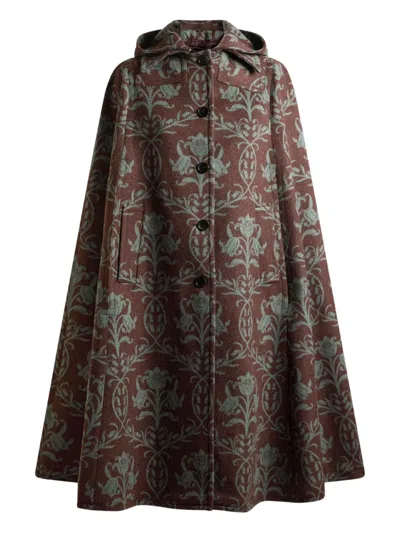 Etro Hooded Floral-pattern Cape In Red