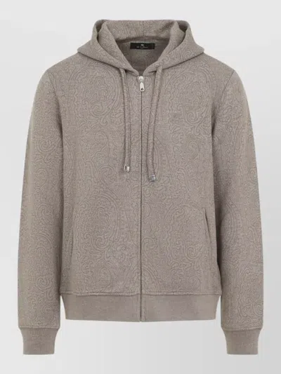 Etro Hooded Jacket Paisley Pattern Front Pockets In Gray