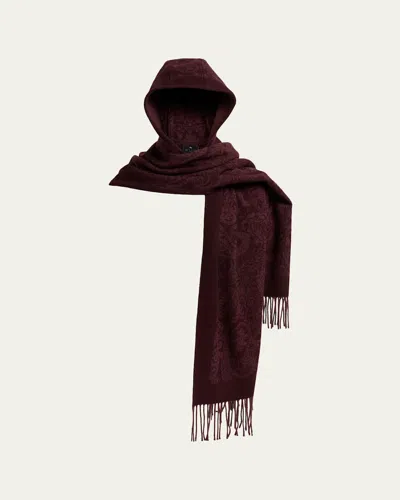 Etro Hooded Paisley Wool Scarf In Burgundy