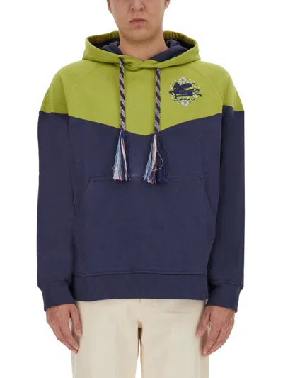 Etro Hooded Sweatshirt With Logo In Blue