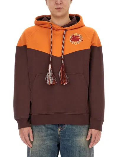 Etro Hooded Sweatshirt With Logo In Burgundy