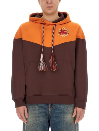 Etro Hooded Sweatshirt With Logo In Orange
