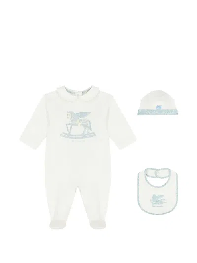 Etro Horse-motif Babygrow Set (set Of Three) In White