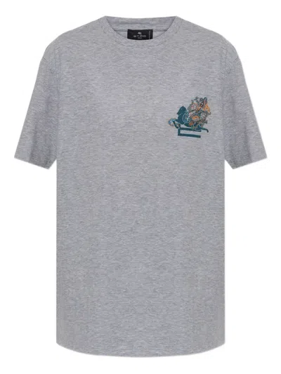 Etro Horse-print T-shirt In Gray