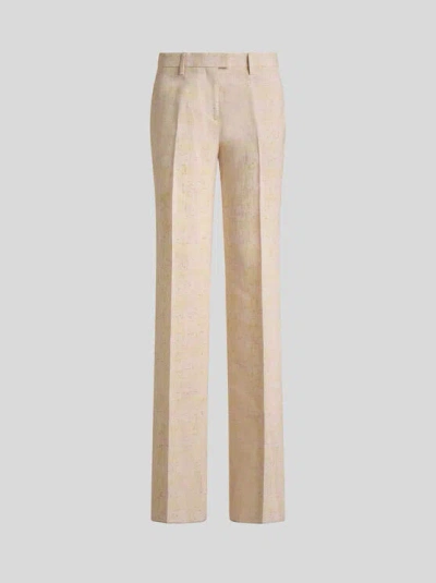 Etro , Slub Linen-blend Trousers, Woman, Beige, Size 46