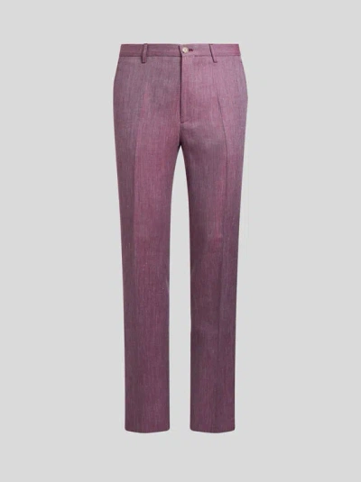 ETRO , SLUB LINEN-BLEND TROUSERS, MAN, PURPLE, SIZE 58