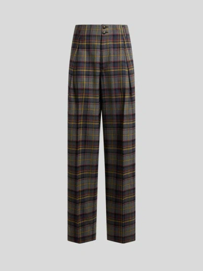 ETRO , HOSE AUS ELASTISCHER WOLLE MIT KAROMUSTER, DAMEN, GRAU, GRÖSSE 46