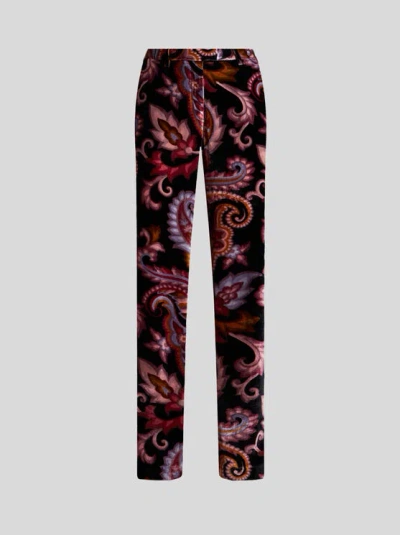 ETRO , PAISLEY VELVET TROUSERS, WOMAN, BLACK, SIZE 50