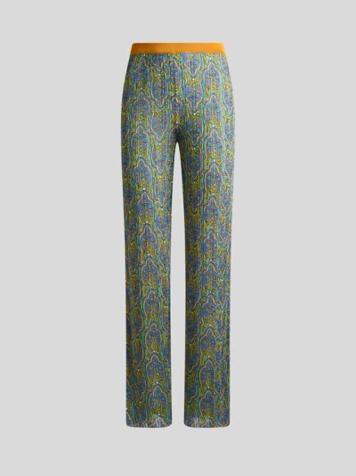 Etro Printed Knitted Trousers In Blau