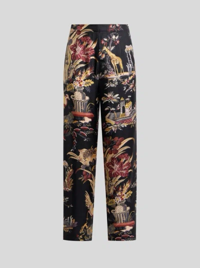 Etro , Hose Im Pyjamastil Aus Seide Mit Blumen- Und Tiermotiv, Herren, Schwarz, Grösse M In Black