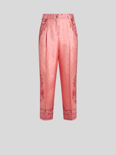 Etro Hose Mit Floralem Muster Aus Seide In Rosa