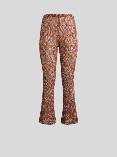 Etro , Hose Mit Geradem Bein Aus Mit Perlen Und Pailletten Bestickter Spitze, Damen, Braun, Grösse 44 In Multi