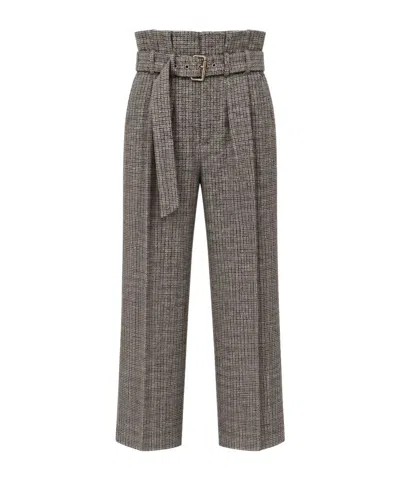 Etro Houndstooth Belted Straight-leg Pants In Gray