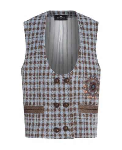 ETRO ETRO HOUNDSTOOTH EMBROIDERED U-NECK GILET