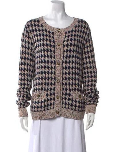 Pre-owned Etro Houndstooth Print Crew Neck Sweater In Metallic/pink