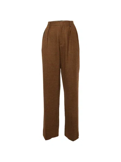 Pre-owned Etro Houndstooth Wool Trousers In Brown