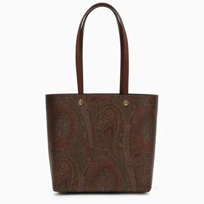 Etro Paisley Jacquard Coated Canvas Shopping Handbag For Women Ss24 In Brown