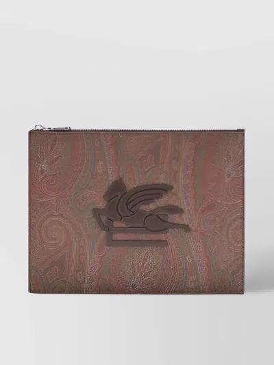 Etro Iconic Pegasus Jacquard Clutch Bag In Brown