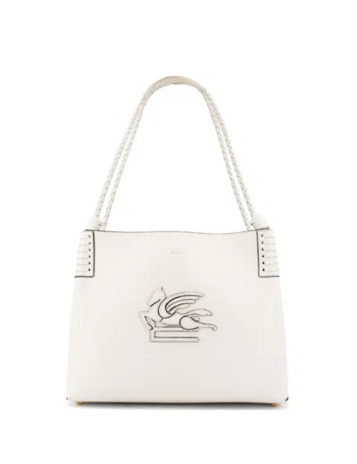 Etro Iconic White Leather Bucket Bag With Internal Clutch
