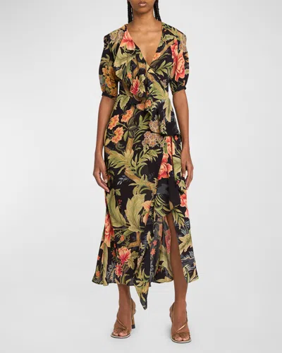 Etro Idillium Floral Silk Georgette Ruffle Midi Wrap Dress In Multi