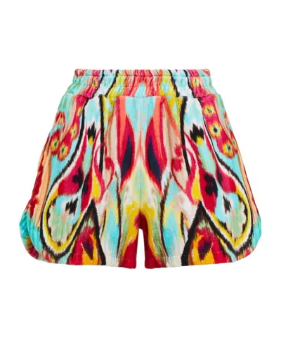 Etro Ikat Print High-rise Cotton Shorts In Multi